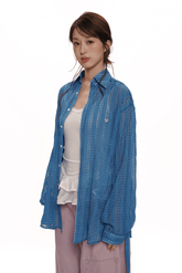 Vintage Blue Plaid Sheer Mesh Shirt - COPPING THREADS - MOROMORO